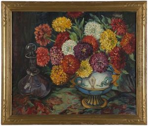 Still Life With Zinnias In A Vase