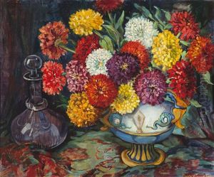 Still Life With Zinnias In A Vase