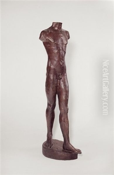 Mannlicher Torso Stehend Auf Ovaler Platte - view 1