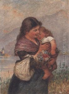 Mutter Mit Kind Am Chiemsee by Ludwig Blume-Siebert