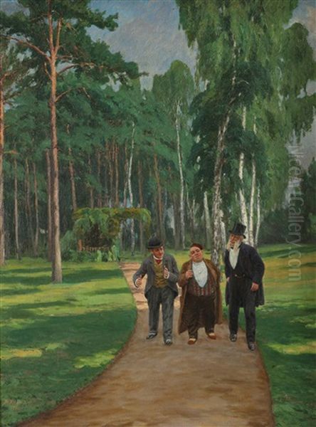 Tre Herrer Pa Tur I Parken - view 1