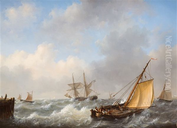 Fishing Boats On Choppy Water Near The Coast - view 1