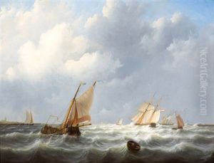 Ships Sailing Under The Dutch Flag On Choppy Water Ships Sailing Under The Dutch Flag On Choppy Water