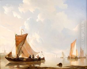 Fishing Boats On Calm Water by Frans Jacobus van den Blyk
