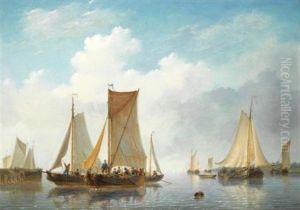 Estuary With Vessels In Calm Water