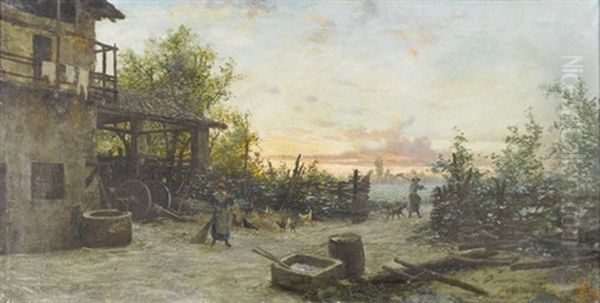 Bauerinnen Vor Gehoft In Der Dammerung - view 1