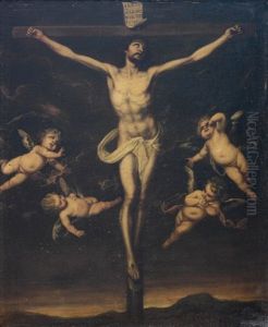 Crucificado Con Angeles by Pedro Anastasio Bocanegra