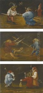Three Scenes Of Dwarves Fighting Three Scenes Of Dwarves Fighting
