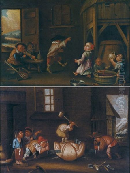 Zwerge Zerlegen Eine Frucht (+ Musizierende Zwerge In Einer Scheune, Pair) - view 1