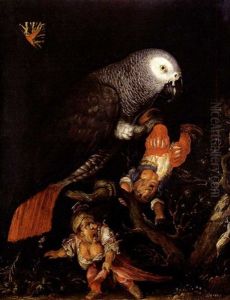 Coppia Di Nani Che Cerca Di Sfuggire A Un Pappagallo by Faustino Bocchi