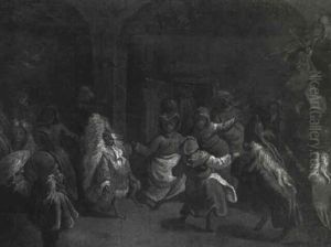Monkeys Dancing In A Cellar by Faustino Bocchi