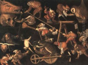 Imaginary Animals And Dwarves Fighting, Drinking And Carousing Imaginary Animals And Dwarves Fighting, Drinking And Carousing