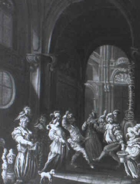 Masked Figures Dancing In An Interior - view 1