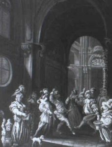 Masked Figures Dancing In An Interior by Faustino Bocchi