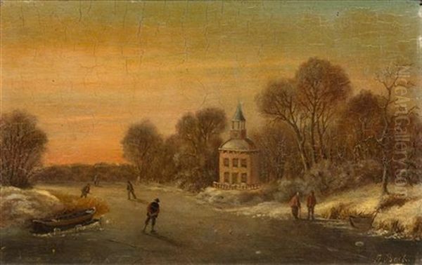 Winter Landscape With Ice Skaters - view 1