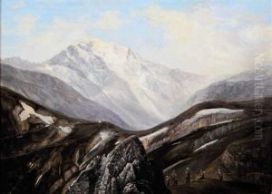 Randonneurs Au Col De Balme Et Le Mont Blanc, 1878 by Eugene Guillaume Boch