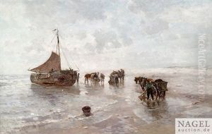 Crevetttenfischer Am Strand by Gregor von Bochmann the Elder