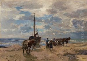 Fishermen On The Beach by Gregor von Bochmann the Elder