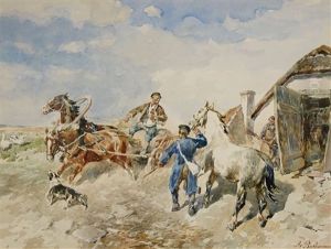 Baltic Farmstead And A Horse And Cart by Gregor von Bochmann the Elder