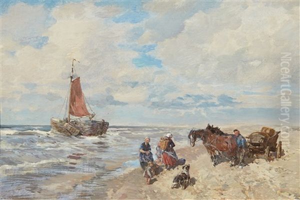 Coastal Landscape With A Cart And Sailing Boat - view 1