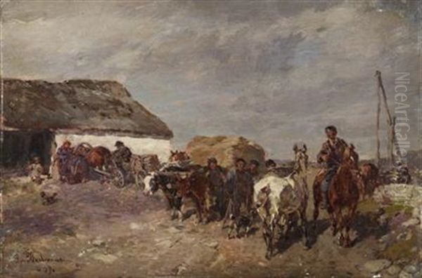 Farmyard Scene With Oxcart - view 1
