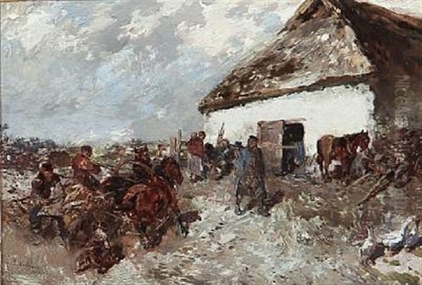 Farm Yard With Person And Animals - view 1