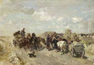 Landschaft Mit Pferde- Und Ochsenkarren by Gregor von Bochmann the Elder