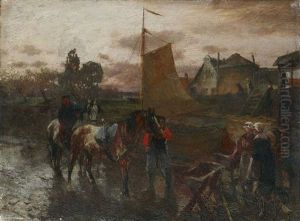 Landschaft Mit Bauern Am Kanal by Gregor von Bochmann the Elder