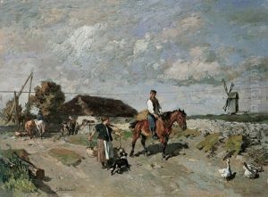 Landschaft Mit Bauern Und Windmuhle by Gregor von Bochmann the Elder