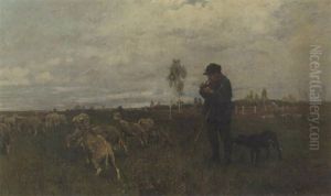 Schafer Mit Einer Lammerherde Schafer Mit Einer Lammerherde