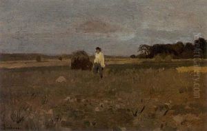 Estlandische Landschaft Mit Heuhafen Und Bauer by Gregor von Bochmann the Elder