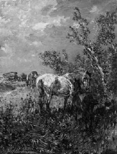Rast Bei Der Feldarbeit. Vorne Stute Und Fohlen Vor Gebusch by Gregor von Bochmann the Elder