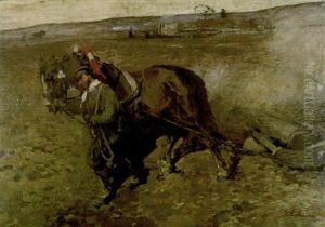 Bauer Mit Pferd Bei Der Feldarbeit by Gregor von Bochmann the Elder