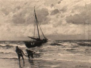 Anlandende Kustenfischer Am Nordseestrand Anlandende Kustenfischer Am Nordseestrand