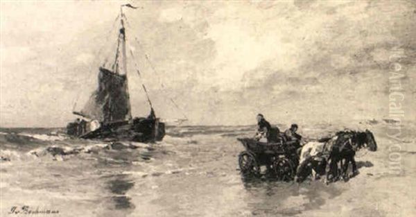 Fischerboot Und Pferdekarren Am Strand - view 1