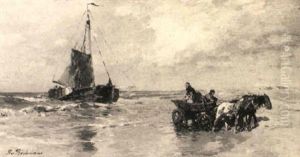 Fischerboot Und Pferdekarren Am Strand