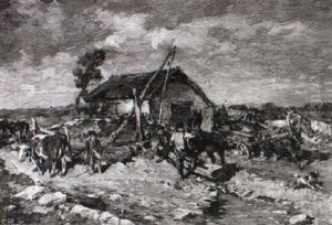 Estnische Bauern Mit Vieh Und Pferdewagen Am Brunnen by Gregor von Bochmann the Elder