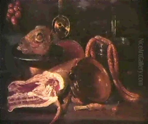 Nature Morte A La Piece De Viande Et Aux Ustensiles De      Cuisine; Nature Morte Aux Poissons Et Aux Huitres - view 1