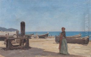 La Plage De San Remo by Francois-Louis-David Bocion