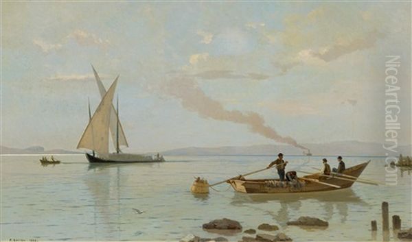 Genfersee Mit Ruder- Und Segelboot. (lake Geneva With Rowing And Sailboats) - view 1