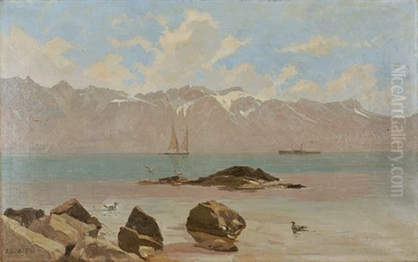 Voilier Et Vapeur Sur Le Leman - view 1