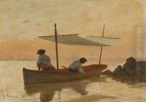 Barque De L'artiste Au Mouillage Pres De La Plage De Dorigny (boat Of The Artist Anchoring Near The Beach Of Dorigny) by Francois-Louis-David Bocion