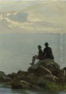 Zwei Fischer Am See by Francois-Louis-David Bocion
