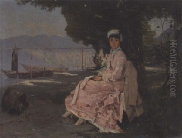 Promeneuse Assise Pres D'un Lac - view 1