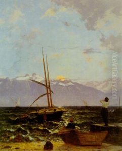 Lever De Lune Sur Le Leman by Francois-Louis-David Bocion
