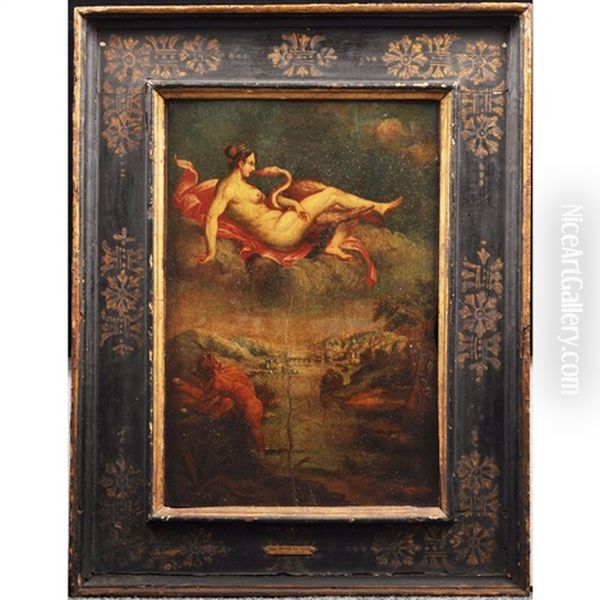 Leda Mit Dem Schwan Uber Flusslandschaft Mit Satyr - view 1