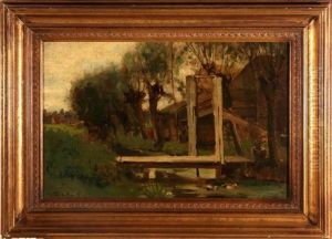 A View Of Bridge And Barn by Theophile Emile Achille De Bock