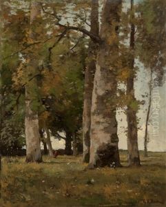 A Figure In A Wooded Landscape by Theophile Emile Achille De Bock
