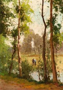 Two Wanderers In A Light Birch Forest by Theophile Emile Achille De Bock