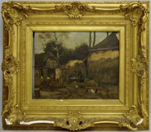 Chickens In A Farmyard by Theophile Emile Achille De Bock